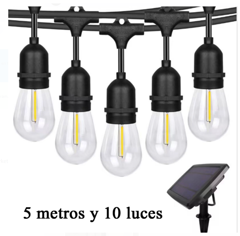 GUIRNALDA PANEL SOLAR 5 METROS 10 LUCES